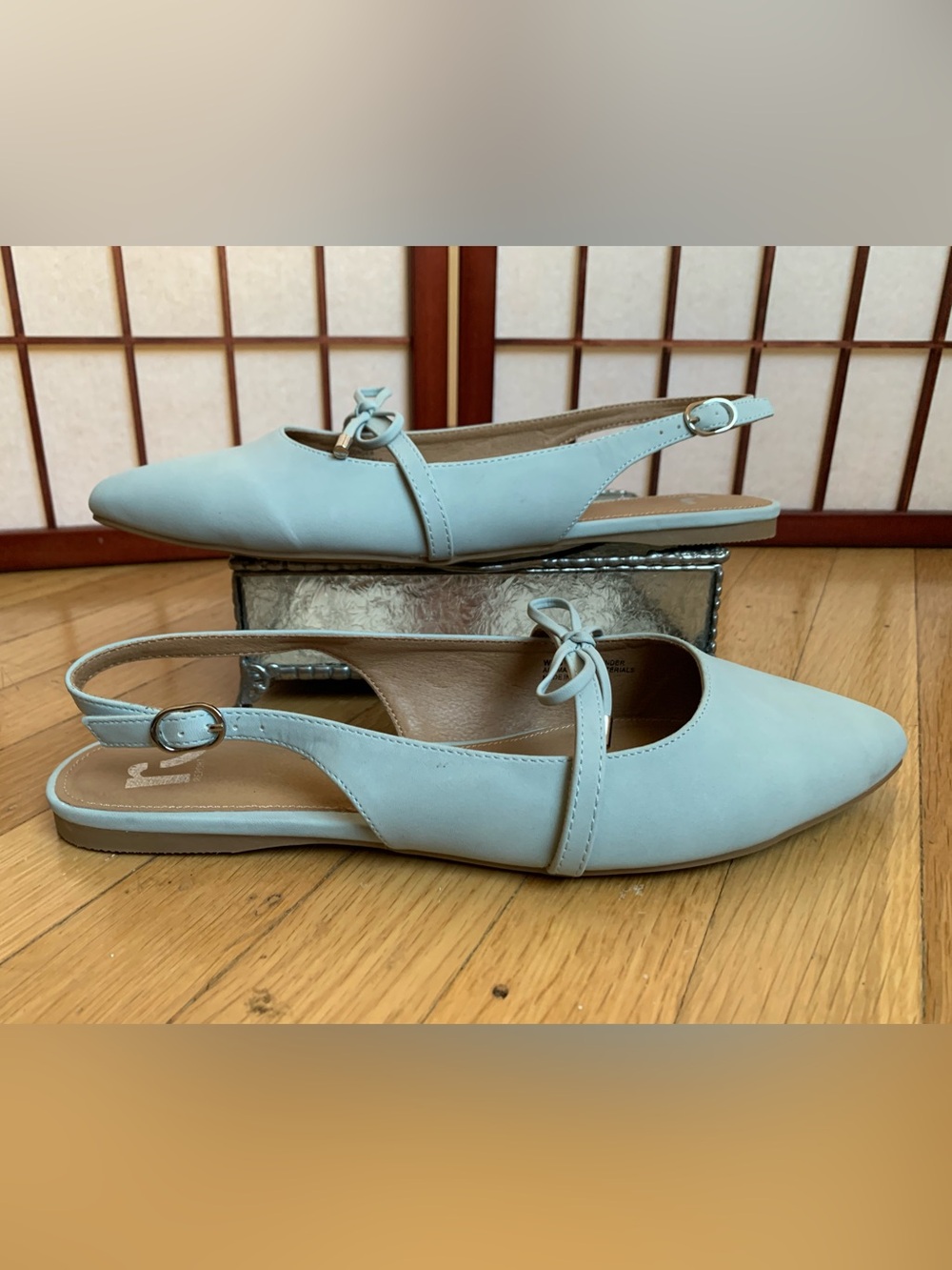NWOB REPORT FLOUNDER Sky-Blue/Gray Flat Mary-Jane Slingback Shoes Size 11M